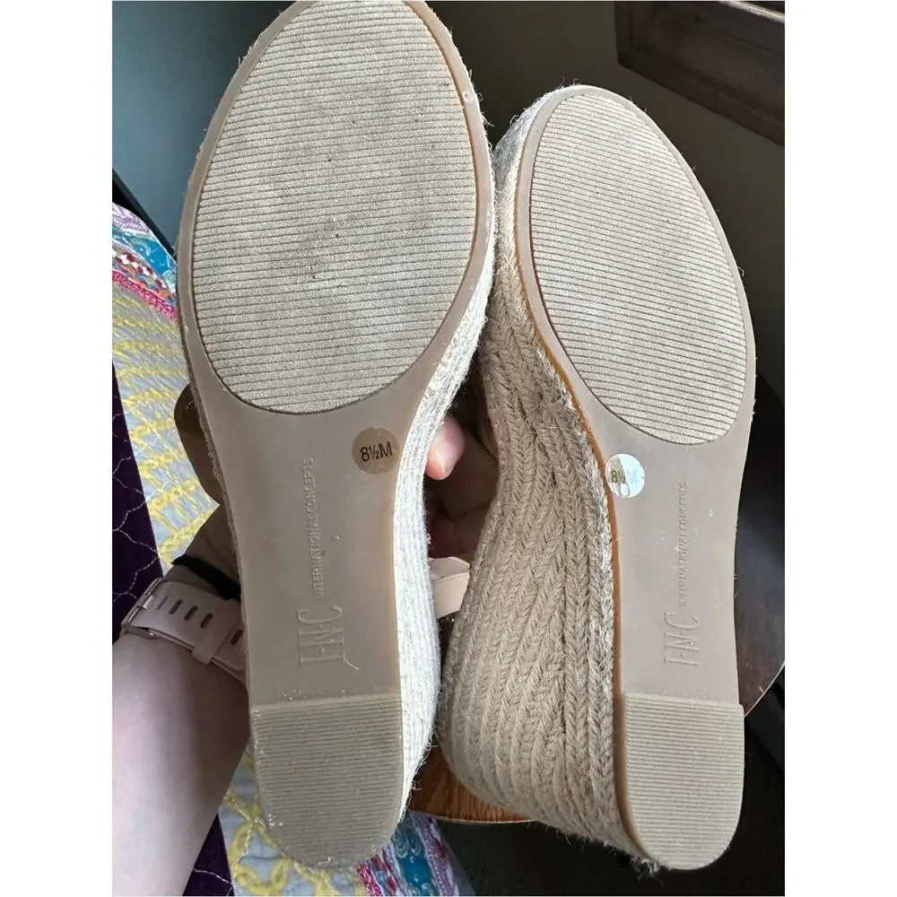 INC Catiana Espadrille Wedge Sandals Tan Suede 8.5M NWOB Summer Neutral